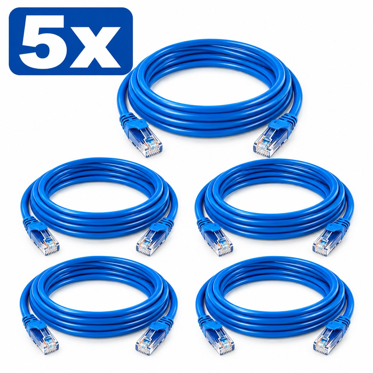 Pack de 5 Câbles RJ45 CAT6A - 2 Mètres